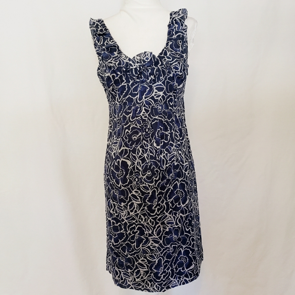 Ann Taylor Blue/Cream Floral Sleeveless Dress